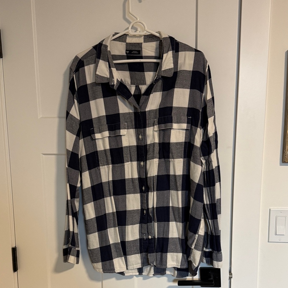 Classic Blue and White Checkered Boyfriend Fit Women’s Shirt
